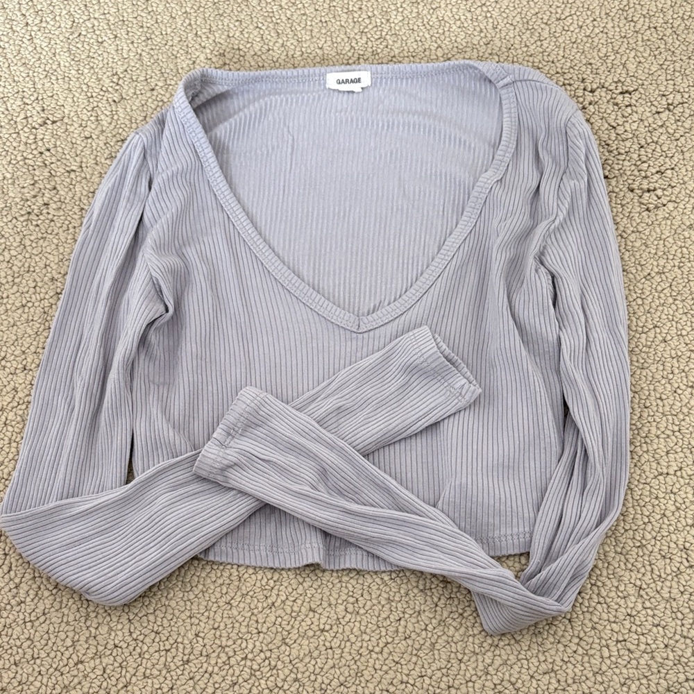 Garage Women's Ribbed Long Sleeve Top - Light Gray